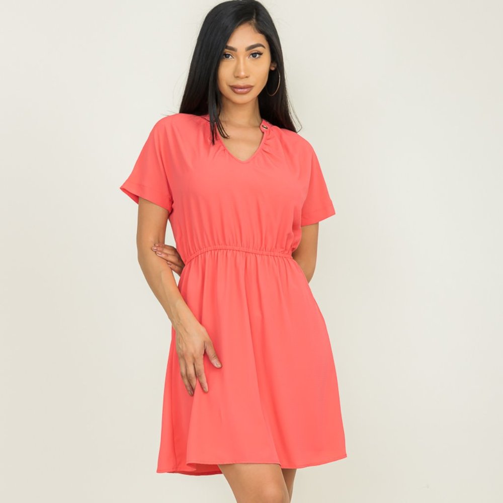 Elastic Waist Solid Dress